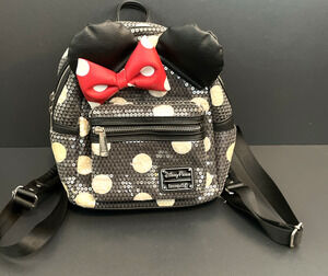 Disney Parks Loungefly Minnie Mouse Sequined Black Polka-Dot Mini Backpack